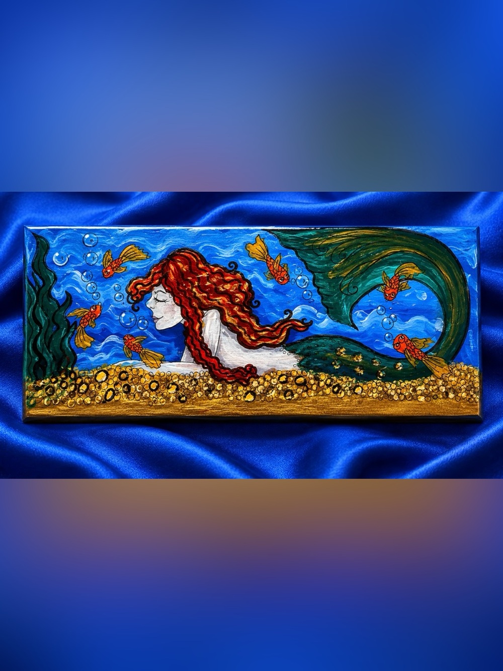 Original Fine Art Artist Signed Plaque Plank RED HAIR MERMAID Cranmore Painting